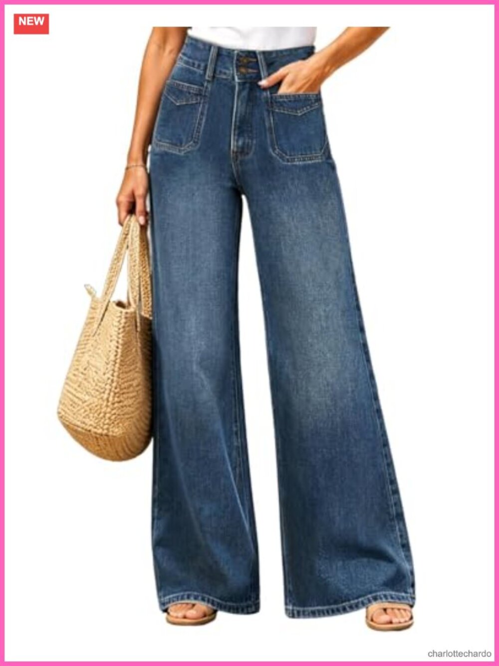 High Waisted Wide Leg Tummy Control Jeans Relaxed Fit Denim Pants
